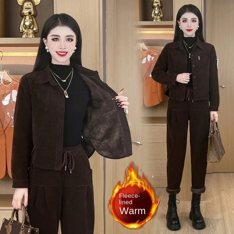 🔥【50-90KG】noua moda casual costum de catifea ingrosata