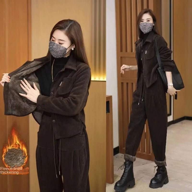 🔥【50-90KG】noua moda casual costum de catifea ingrosata