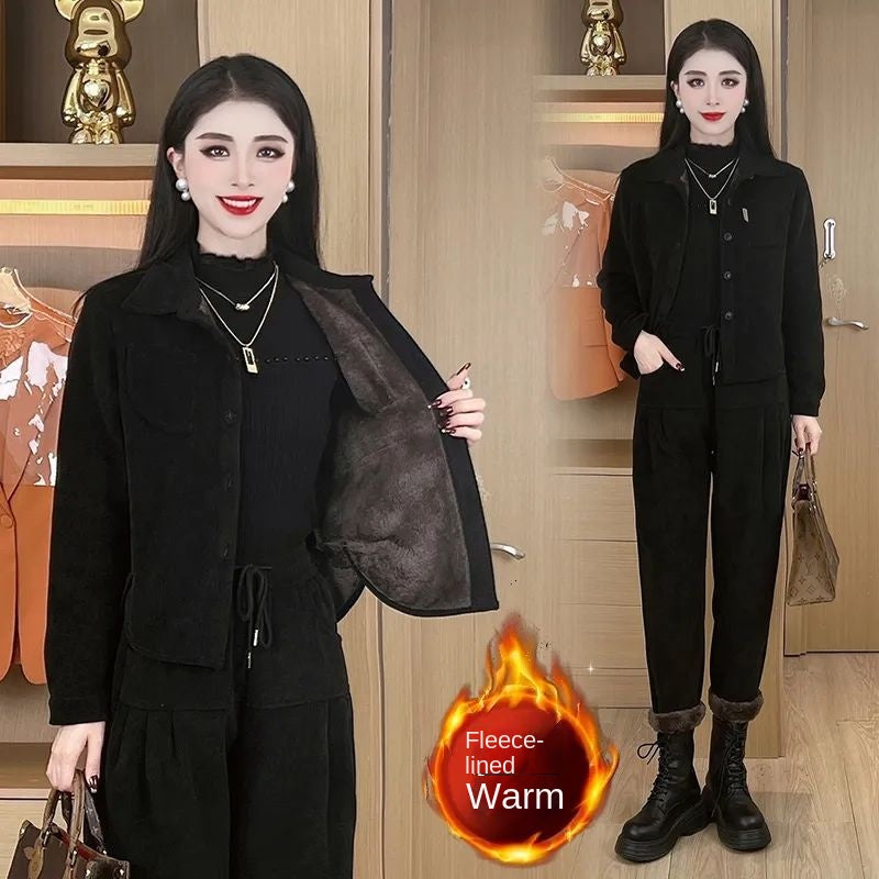 🔥【50-90KG】noua moda casual costum de catifea ingrosata