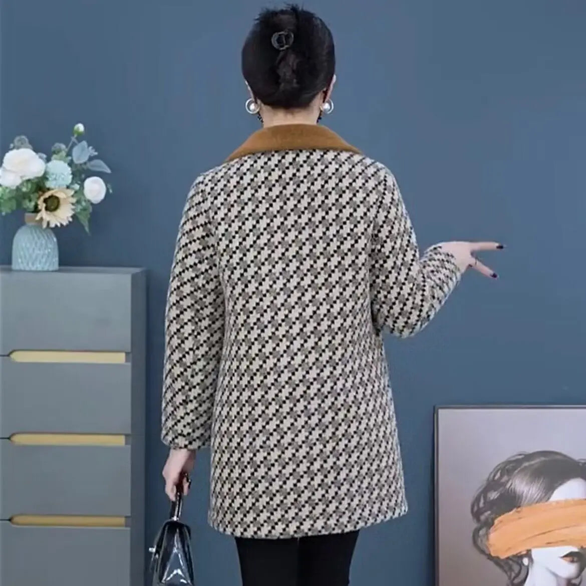 🍂【Produse noi de toamnă】40-100kg 🧥Jachetă nouă de lână de lungime medie de catifea îngroșată de toamnă și iarnă, caldă și elegantă