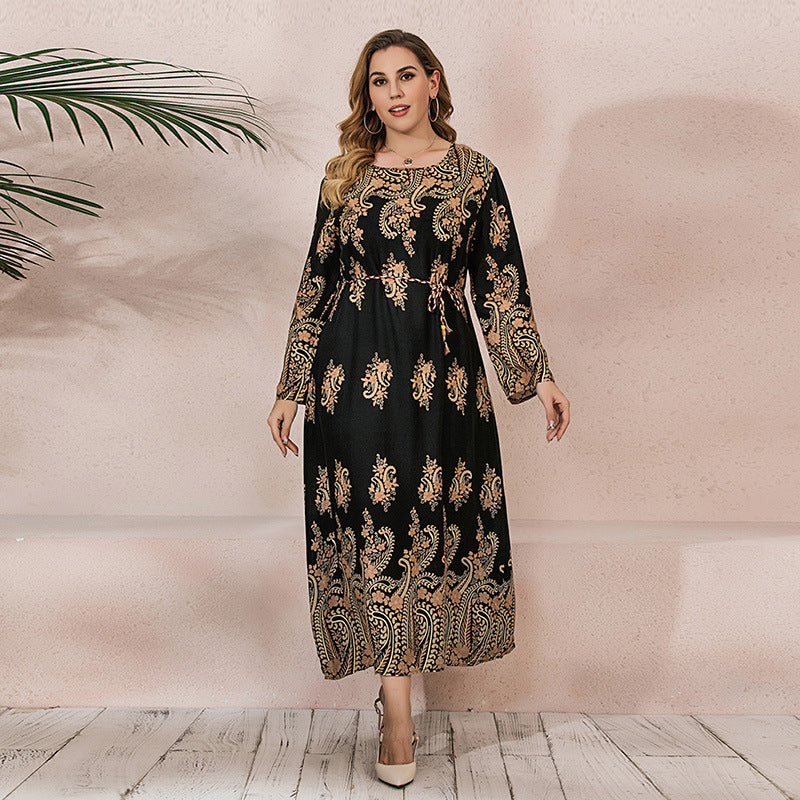【50% OFF】【S-4XL】👗2024 fustă lungă cu mânecă lungă imprimată nouă
