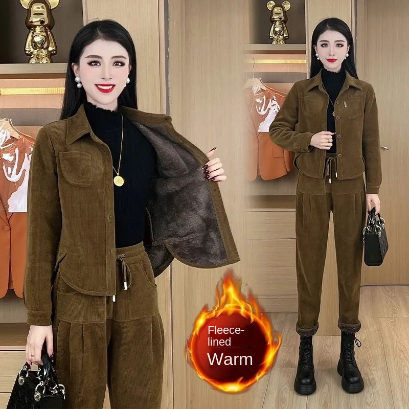 🔥【50-90KG】noua moda casual costum de catifea ingrosata