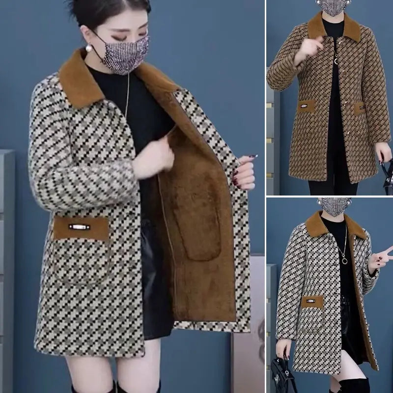 🍂【Produse noi de toamnă】40-100kg 🧥Jachetă nouă de lână de lungime medie de catifea îngroșată de toamnă și iarnă, caldă și elegantă