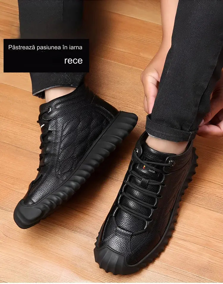 🔥【39-44】Pantofi bărbați din piele de vacă, cizme de zăpadă din lână calde și îngroșate.