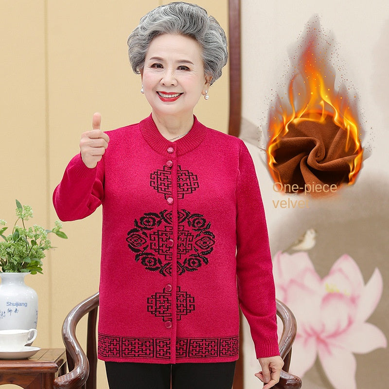 🔥🔥【L-5XL】Îmbrăcăminte de toamnă și iarnă pentru femei, jachetă tricotată pentru mamă, îngroșată, catifelată, caldă