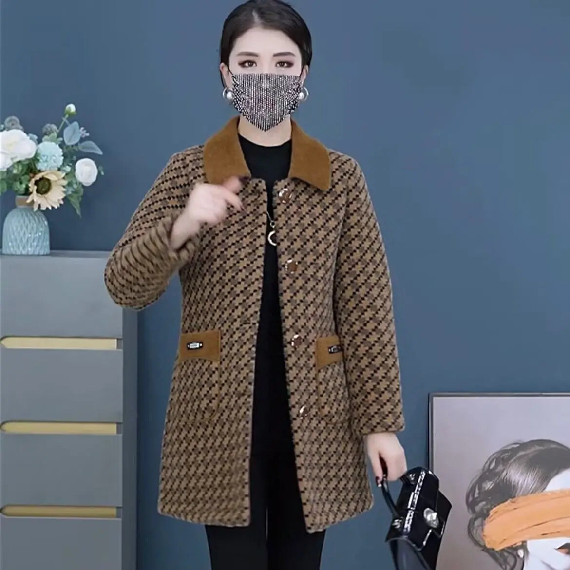 🍂【Produse noi de toamnă】40-100kg 🧥Jachetă nouă de lână de lungime medie de catifea îngroșată de toamnă și iarnă, caldă și elegantă