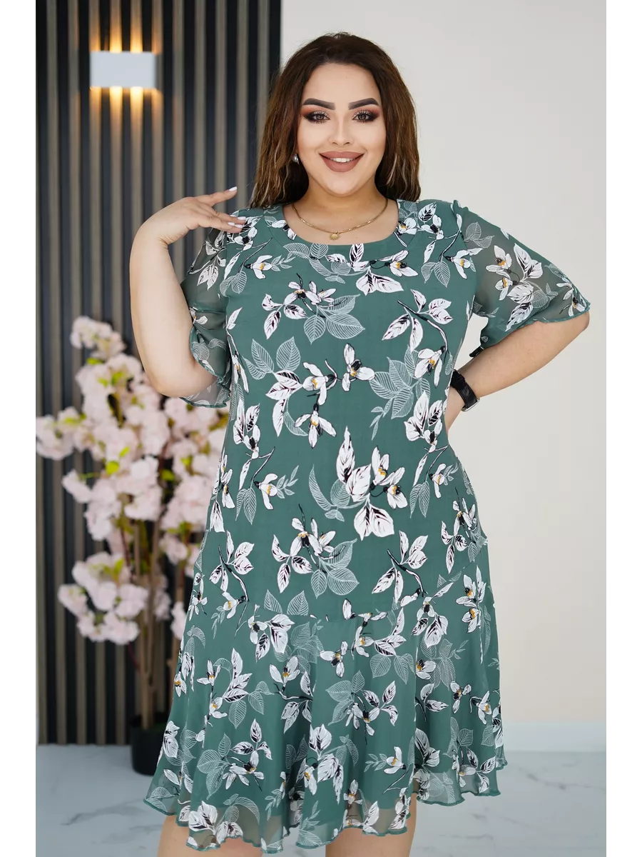 【50% OFF】【S-5XL】Rochie cu flori verde orhidee acva