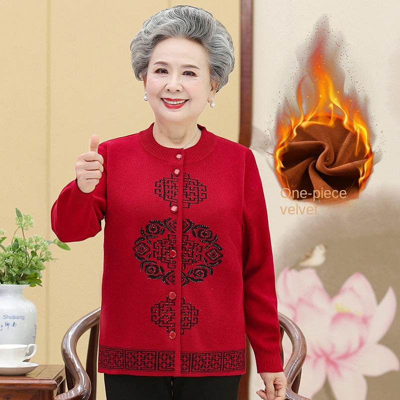 🔥🔥【L-5XL】Îmbrăcăminte de toamnă și iarnă pentru femei, jachetă tricotată pentru mamă, îngroșată, catifelată, caldă