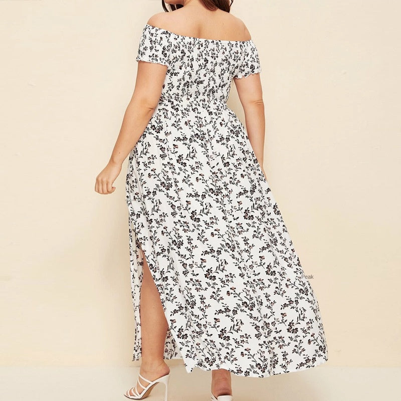 【50% OFF】【L-4XL】「Soda de vară」2024 rochie fără umeri, cu un singur gât, cu talie cu despicatură