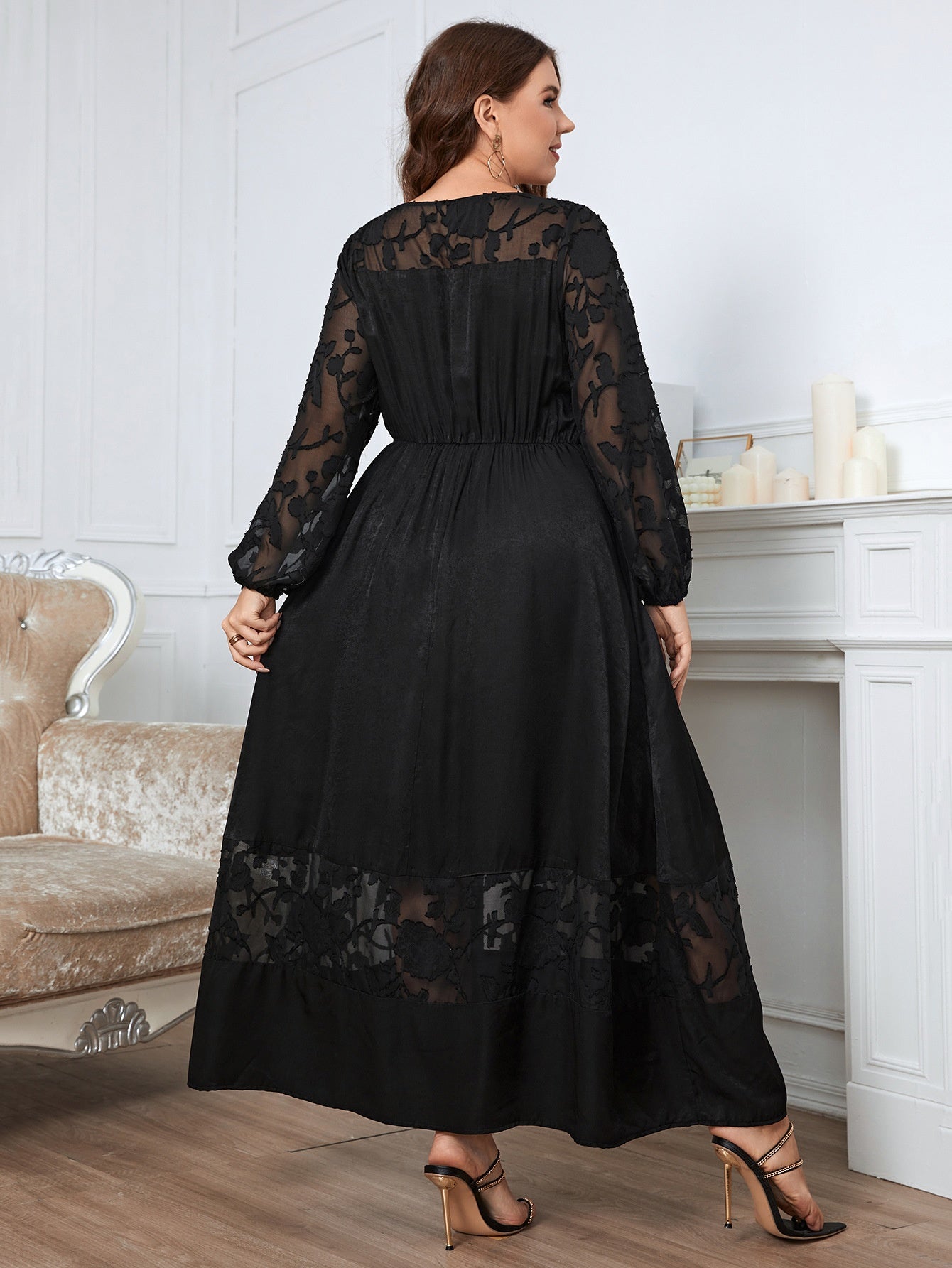 【50% OFF】【XL-4XL】👗Rochie neagra cu maneca lunga din dantela