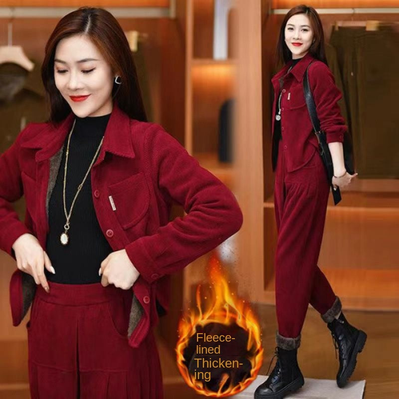 🔥【50-90KG】noua moda casual costum de catifea ingrosata