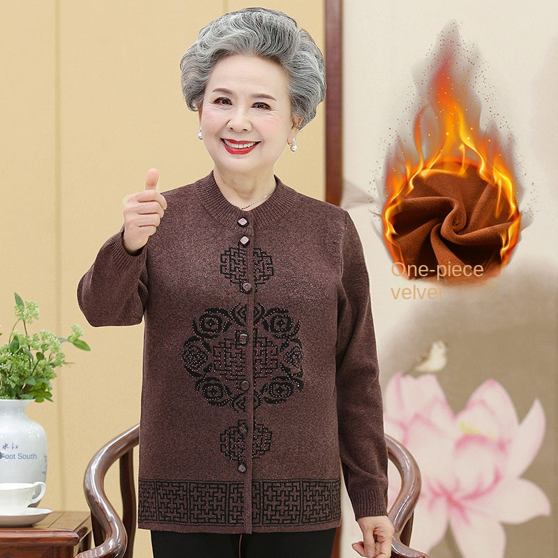 🔥🔥【L-5XL】Îmbrăcăminte de toamnă și iarnă pentru femei, jachetă tricotată pentru mamă, îngroșată, catifelată, caldă