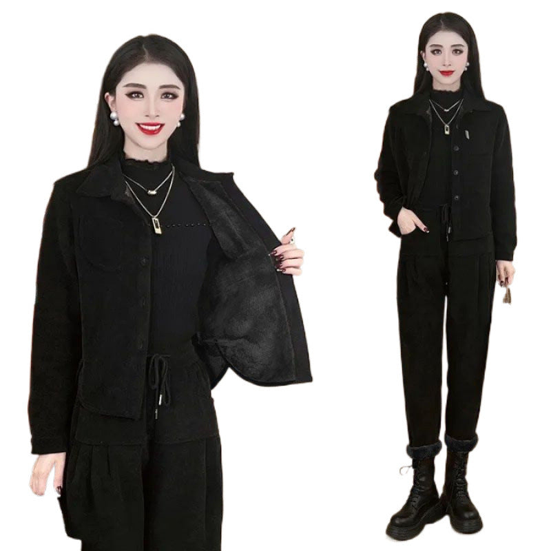 🔥【50-90KG】noua moda casual costum de catifea ingrosata
