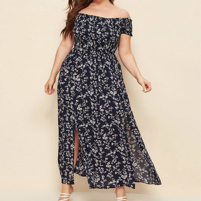 【50% OFF】【L-4XL】「Soda de vară」2024 rochie fără umeri, cu un singur gât, cu talie cu despicatură