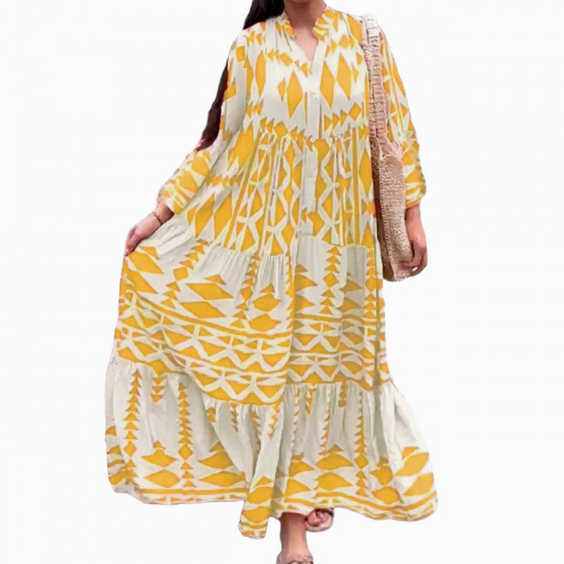 【50% OFF】【S-5XL】Rochie lunga plisata imprimata