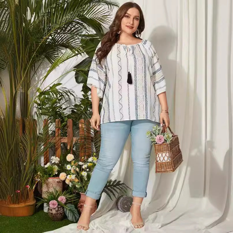 【50% OFF】【XL-5XL】Top cu dungi retro din bumbac și in