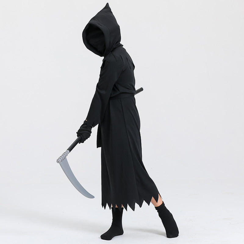 【50% OFF】【S-XL】🎃🧙♀️Costum de Halloween pentru copii Grim Reaper (include ochelari iluminați și coasă)
