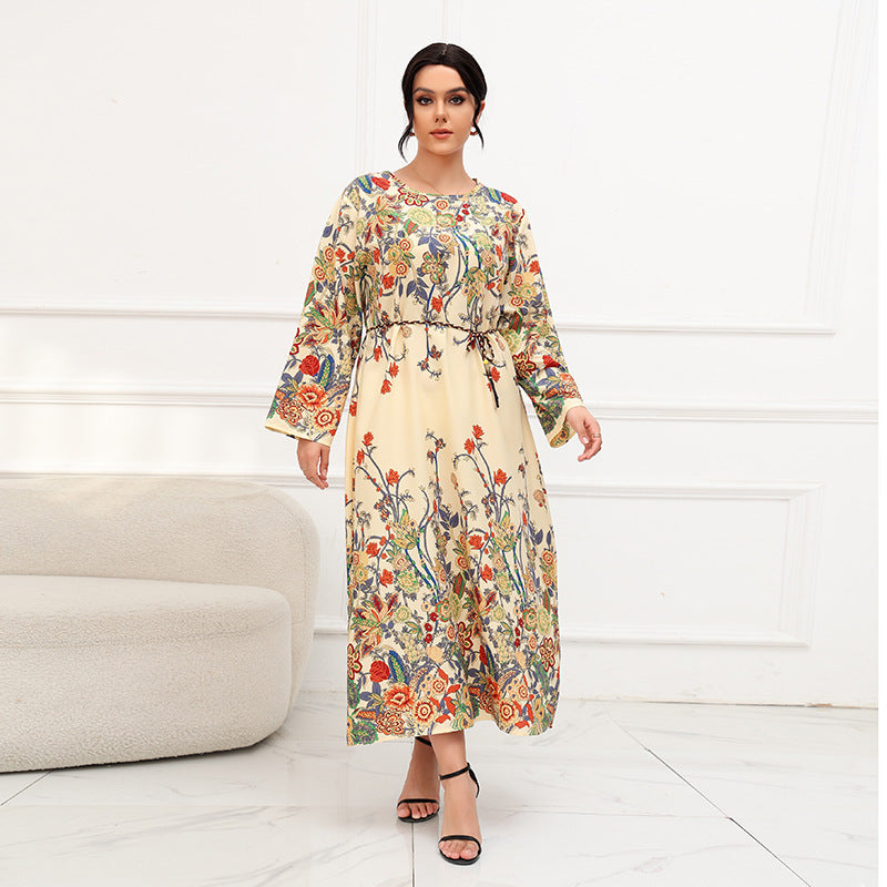 【50% OFF】【S-4XL】👗2024 fustă lungă cu mânecă lungă imprimată nouă