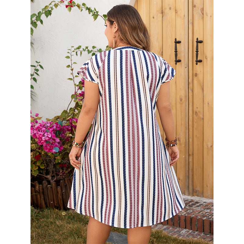 【50% OFF】【XL-4XL】2024 rochie colorată în dungi cu decolteu în V