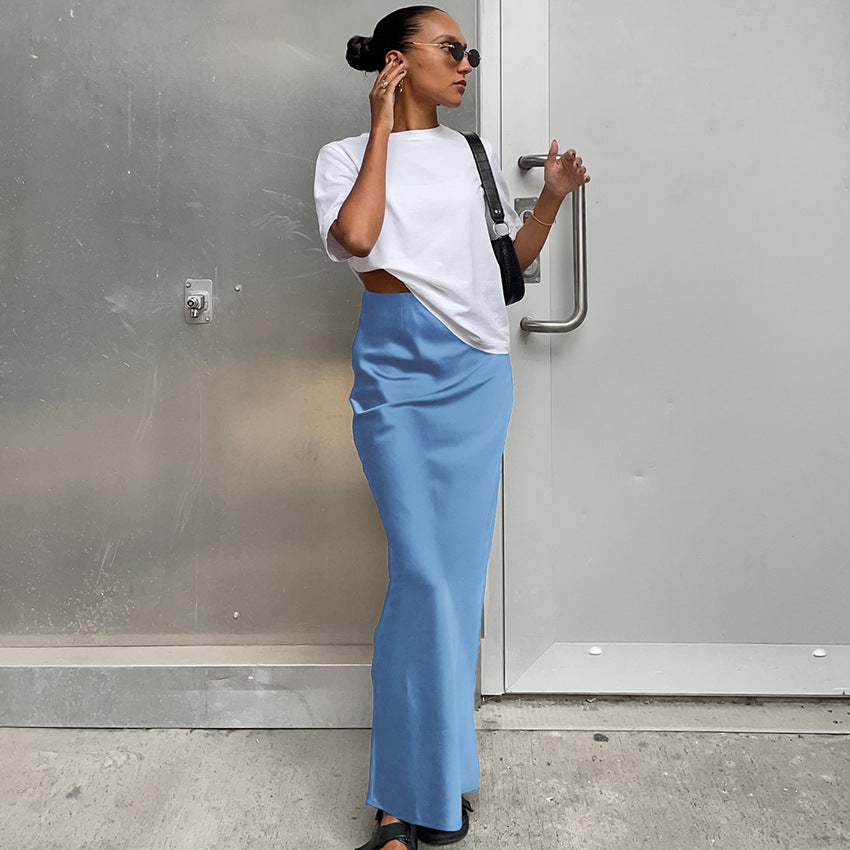 【50% OFF】【S-XL】👗Fusta lungă drapeată cu coadă de pește din satin franțuzesc
