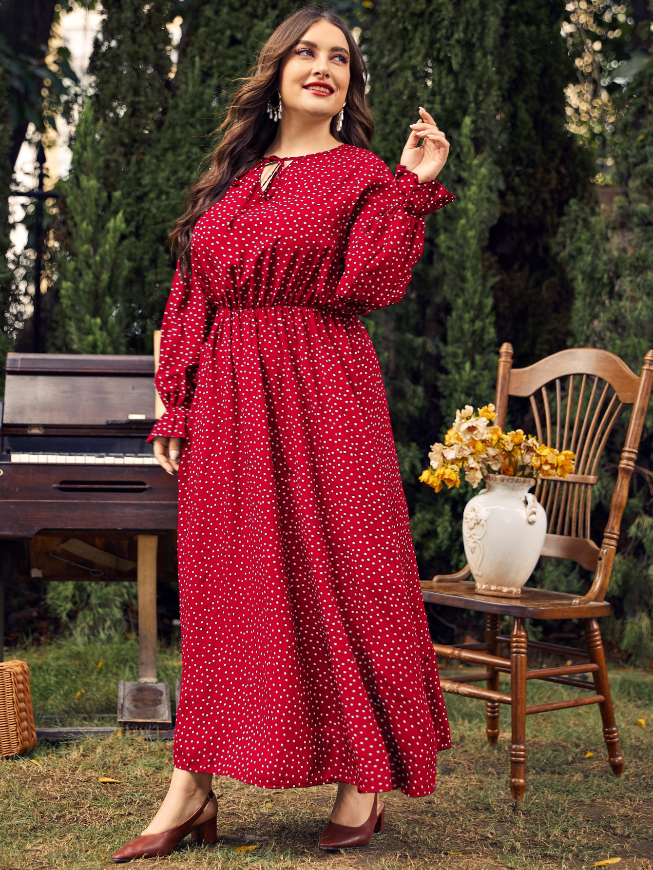 【50% OFF】【L-4XL】 Fusta lungă cu buline retro elegantă de toamnă