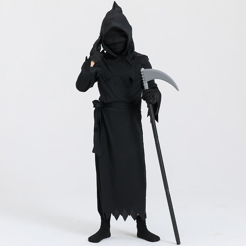 【50% OFF】【S-XL】🎃🧙♀️Costum de Halloween pentru copii Grim Reaper (include ochelari iluminați și coasă)