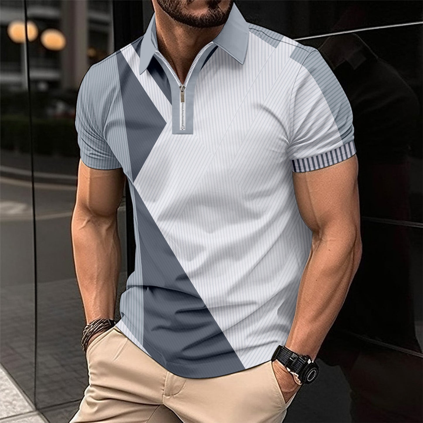 【50% OFF】【S-3XL】2024 Tricou polo casual cu mânecă scurtă și fermoar