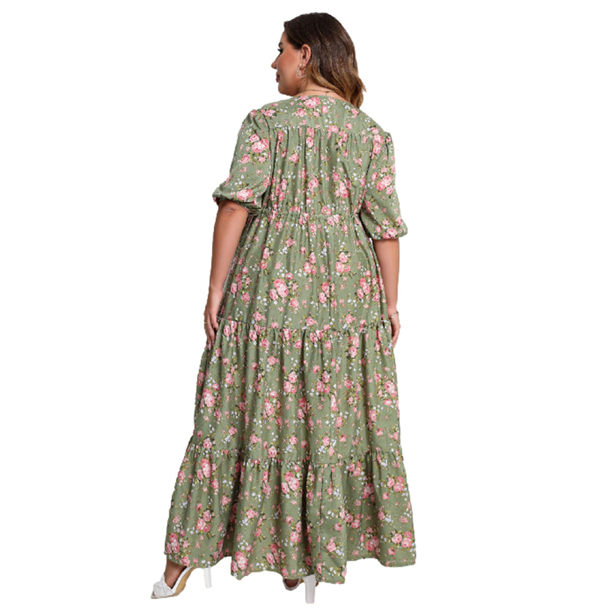 【50% OFF】【XL-5XL】「Romantic Flower」2024 Rochie de damă cu talie imprimată de mărime mare
