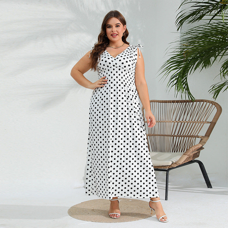 【50% OFF】【XL-4XL】「 Exquisite Woman」Rochie fără mâneci cu imprimeu cu buline 2024