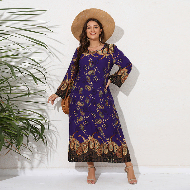 【50% OFF】【S-4XL】👗2024 fustă lungă cu mânecă lungă imprimată nouă