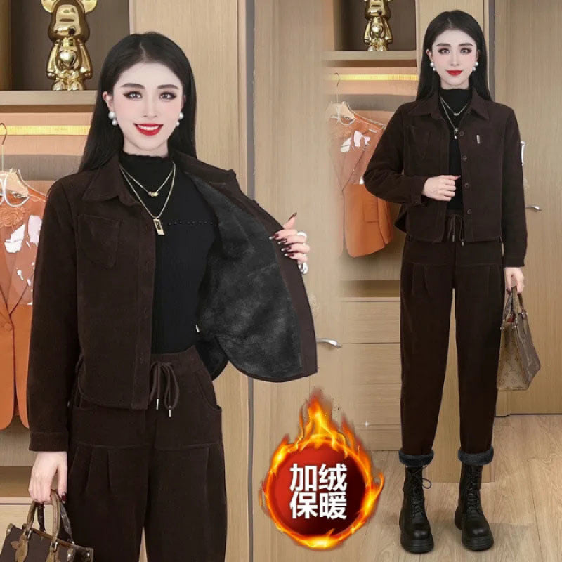 🔥【50-90KG】noua moda casual costum de catifea ingrosata