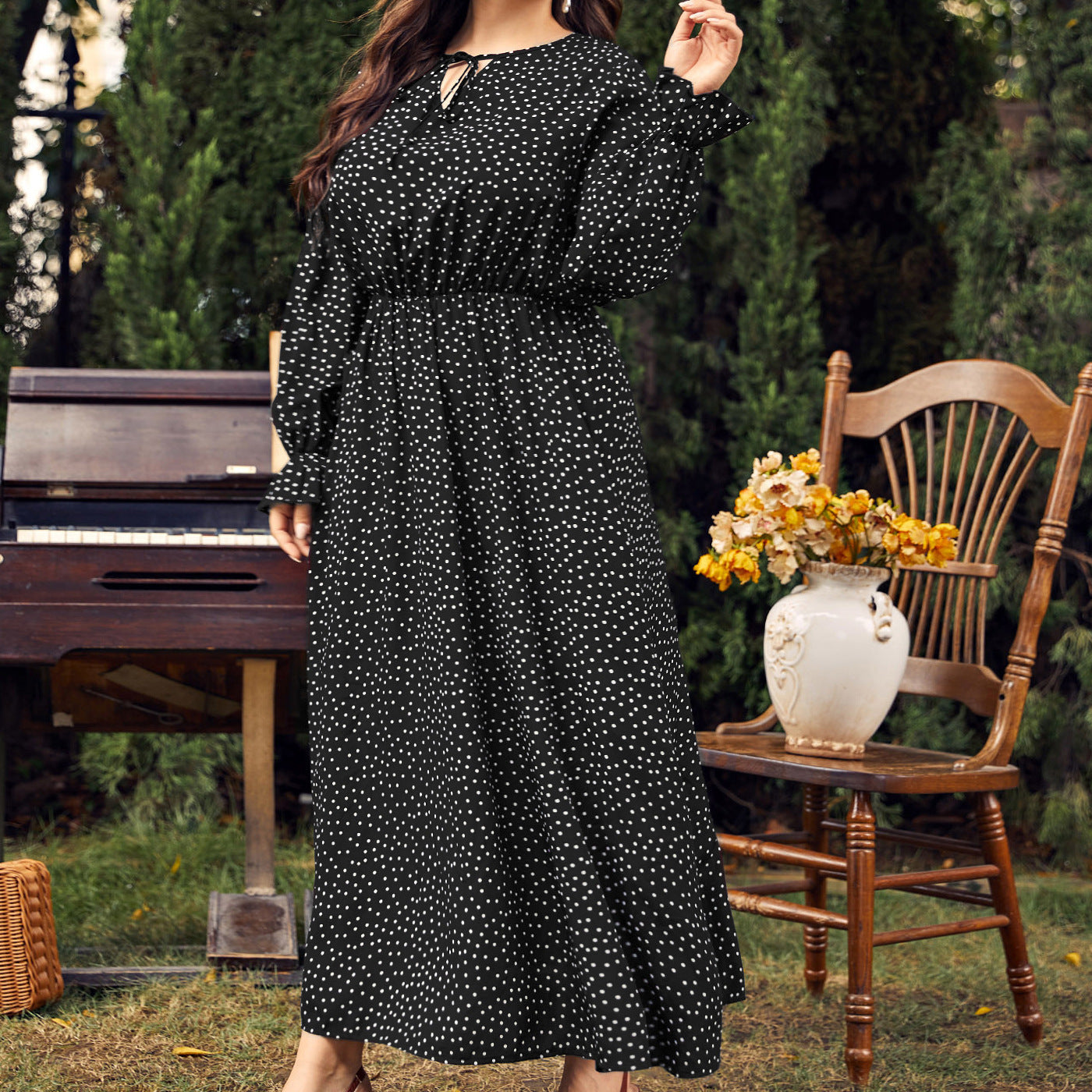 【50% OFF】【L-4XL】 Fusta lungă cu buline retro elegantă de toamnă