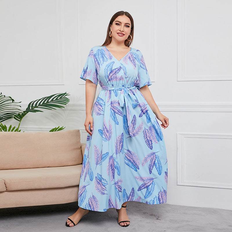 【50% OFF】【L-5XL】「Flori înflorite」2024 Rochie cu șireturi imprimate mărimi mari
