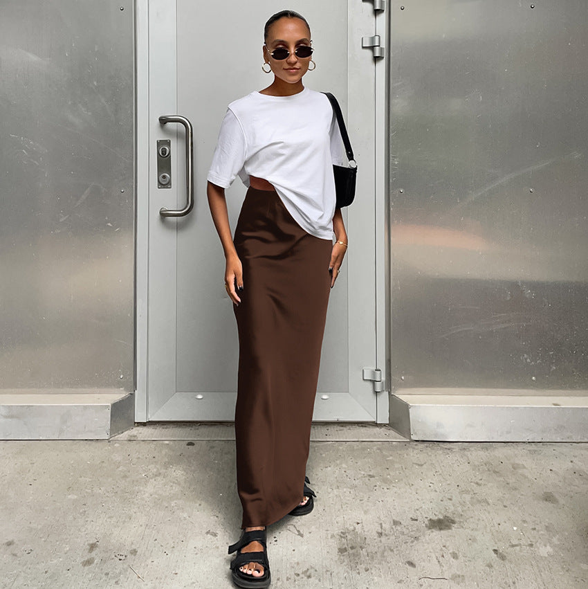 【50% OFF】【S-XL】👗Fusta lungă drapeată cu coadă de pește din satin franțuzesc