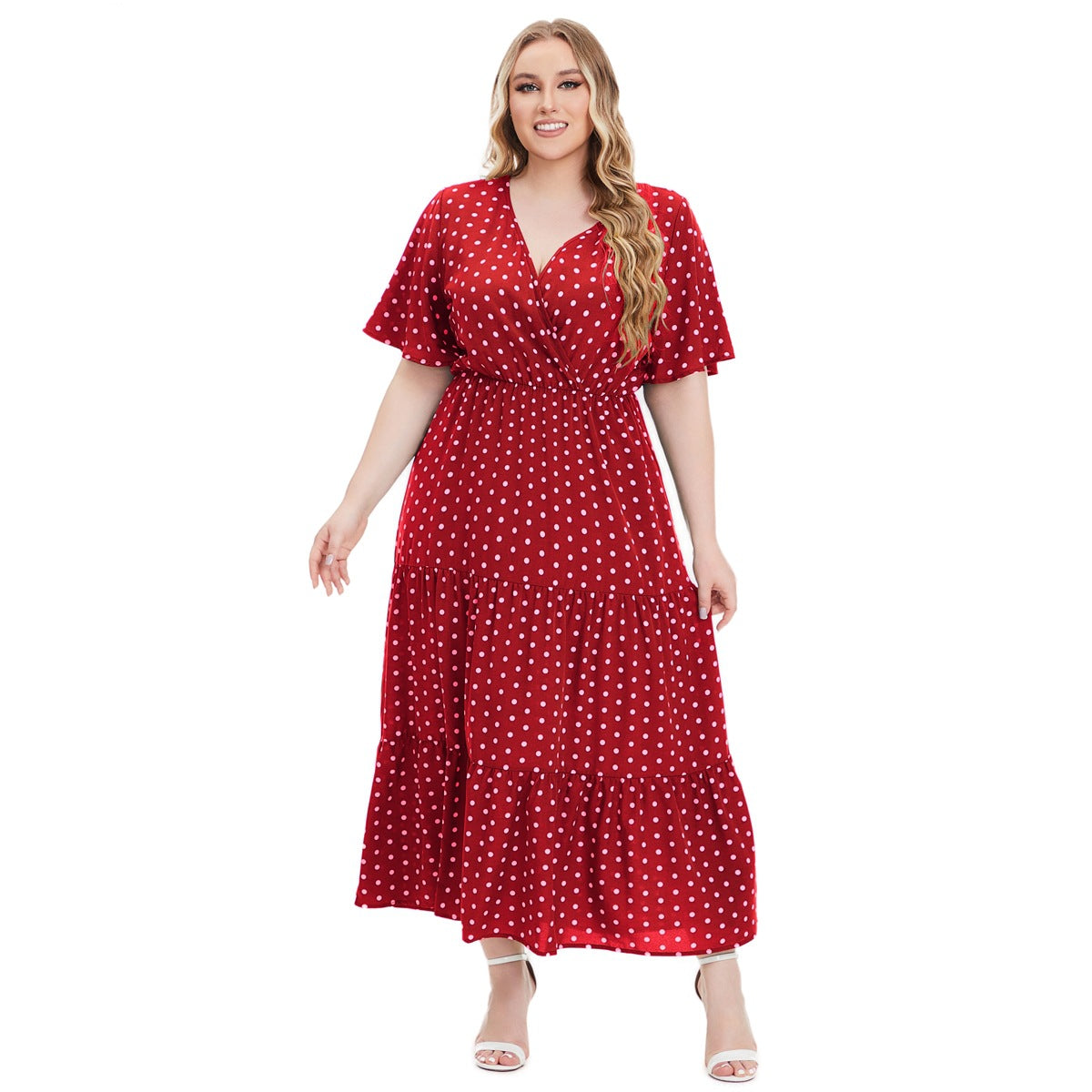 【50% OFF】【XL-5XL】「Holiday Beauty」Rochie lungă cu buline plus mărime 2024