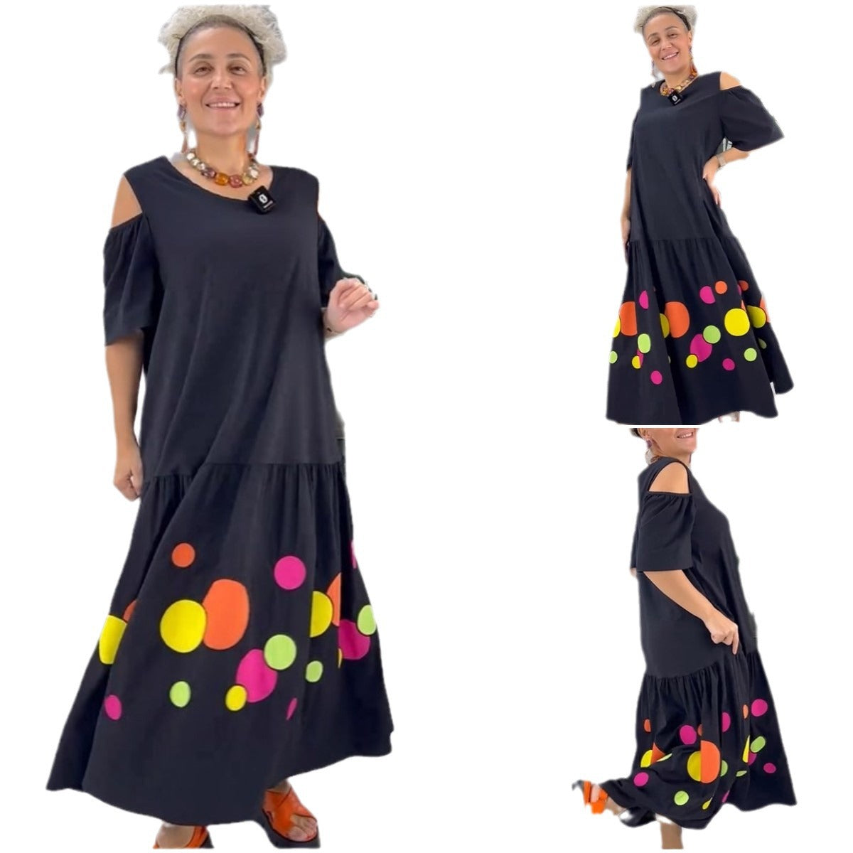 【50% OFF】【S-5XL】2024 rochie colorată cu buline fără umeri