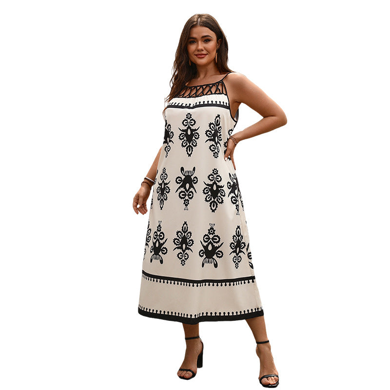 【50% OFF】【XL-4XL】2024 rochie cu bretele cu imprimeu gol
