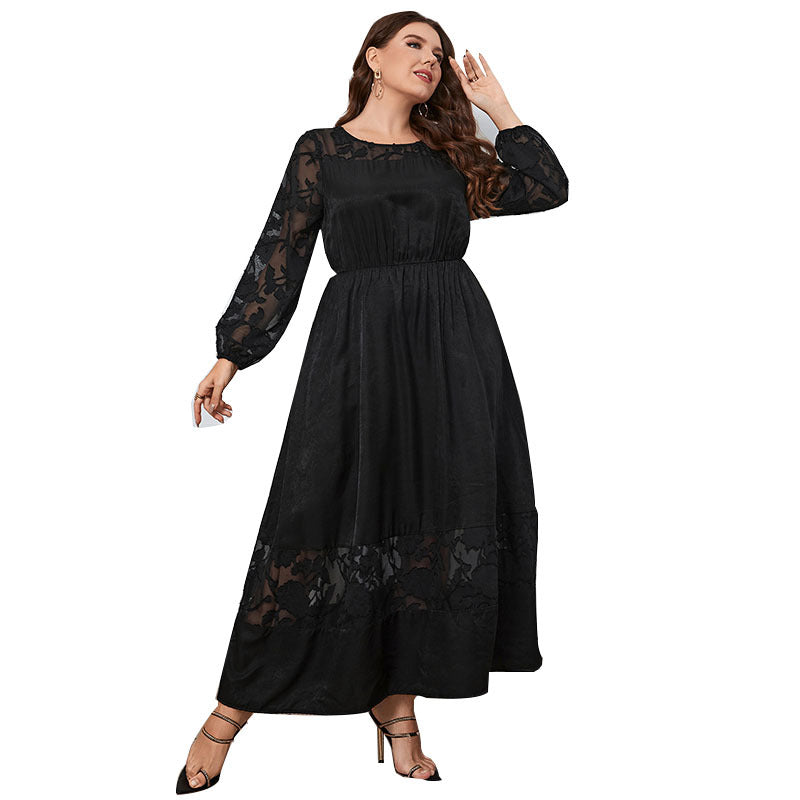 【50% OFF】【XL-4XL】👗Rochie neagra cu maneca lunga din dantela