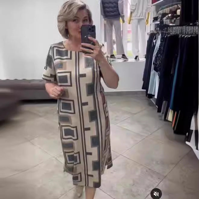 【50% OFF】【S-5XL】Rochie simplă slim fit cu imprimeu geometric