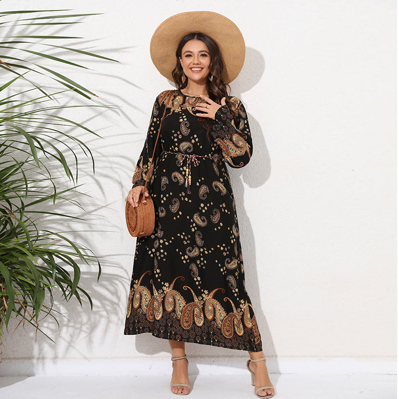 【50% OFF】【S-4XL】👗2024 fustă lungă cu mânecă lungă imprimată nouă