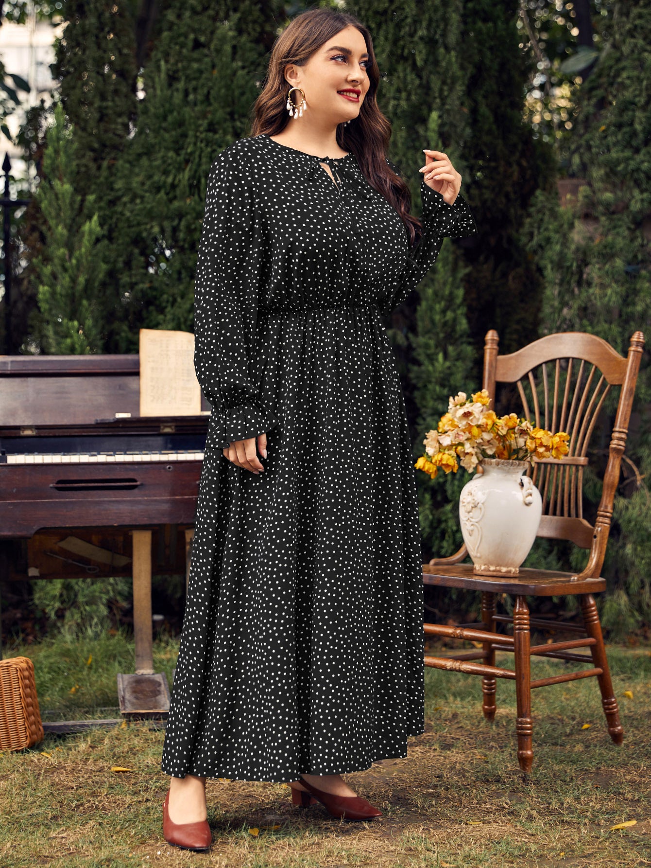 【50% OFF】【L-4XL】 Fusta lungă cu buline retro elegantă de toamnă