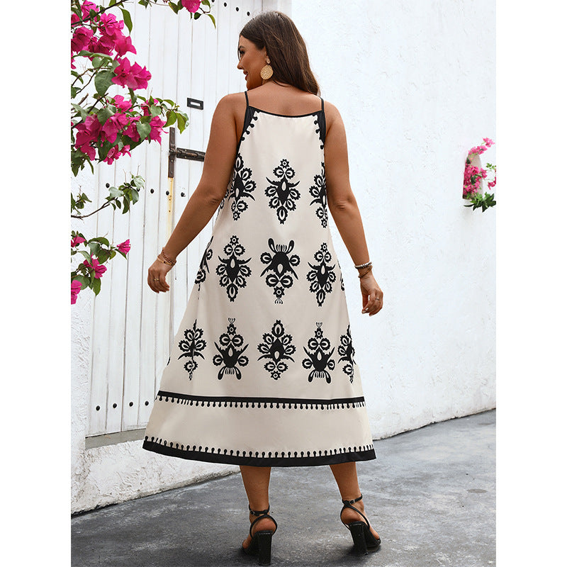 【50% OFF】【XL-4XL】2024 rochie cu bretele cu imprimeu gol