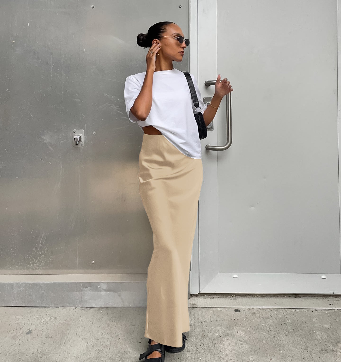 【50% OFF】【S-XL】👗Fusta lungă drapeată cu coadă de pește din satin franțuzesc
