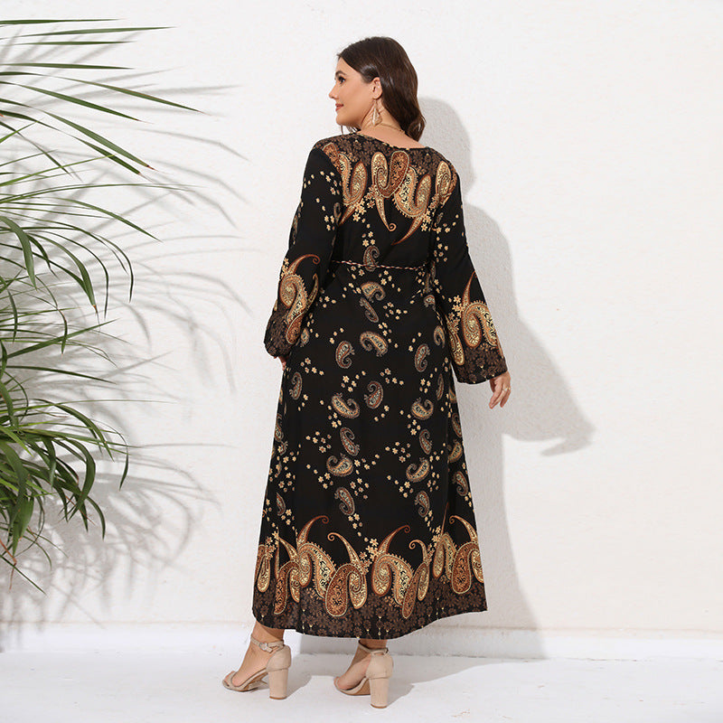 【50% OFF】【S-4XL】👗2024 fustă lungă cu mânecă lungă imprimată nouă