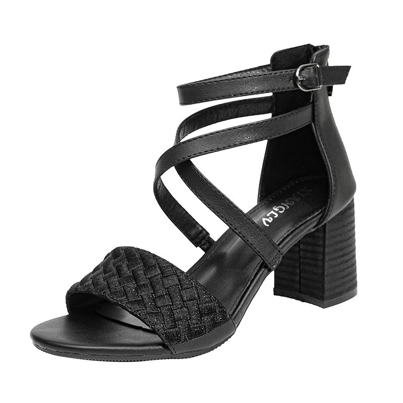 【50% OFF】【36-42】「Dansator」2024 nou vară cu fermoar spate curea subțire țesute sandale cu toc gros