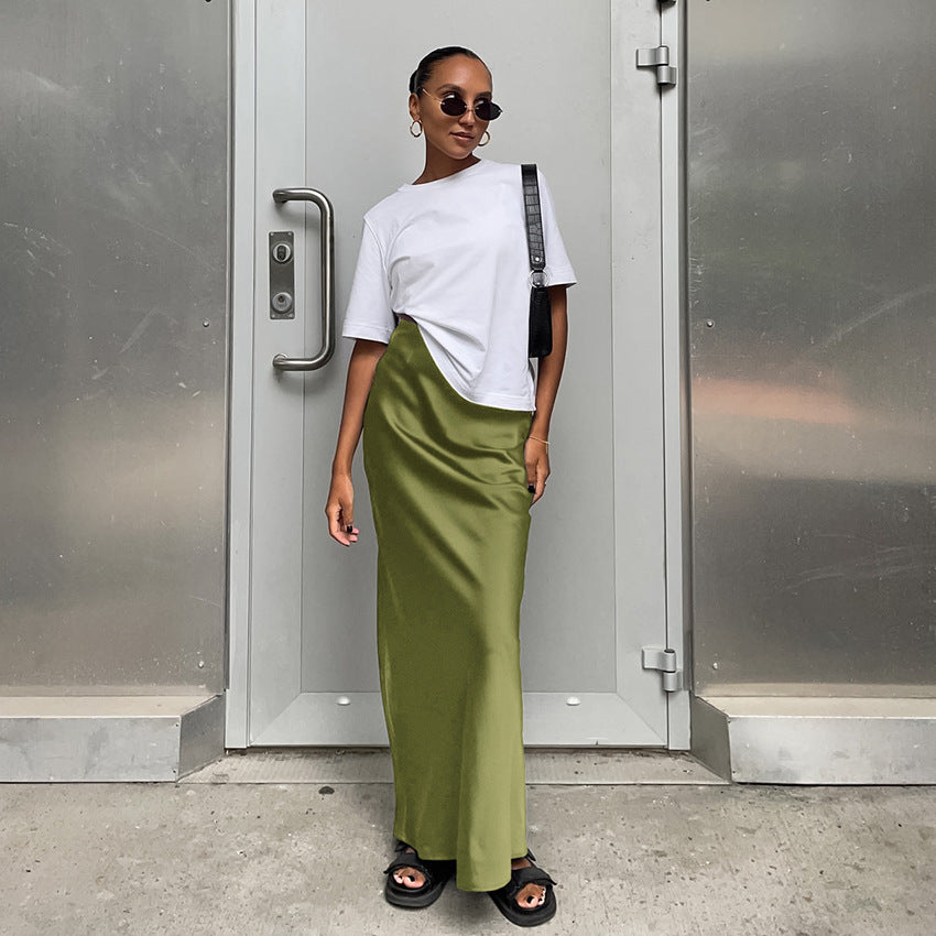 【50% OFF】【S-XL】👗Fusta lungă drapeată cu coadă de pește din satin franțuzesc