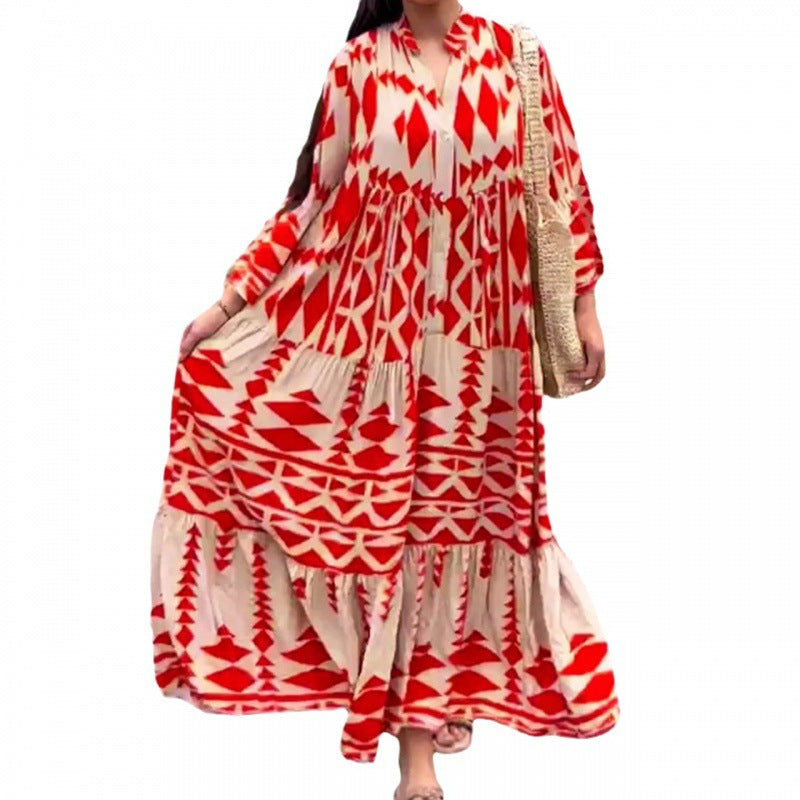 【50% OFF】【S-5XL】Rochie lunga plisata imprimata
