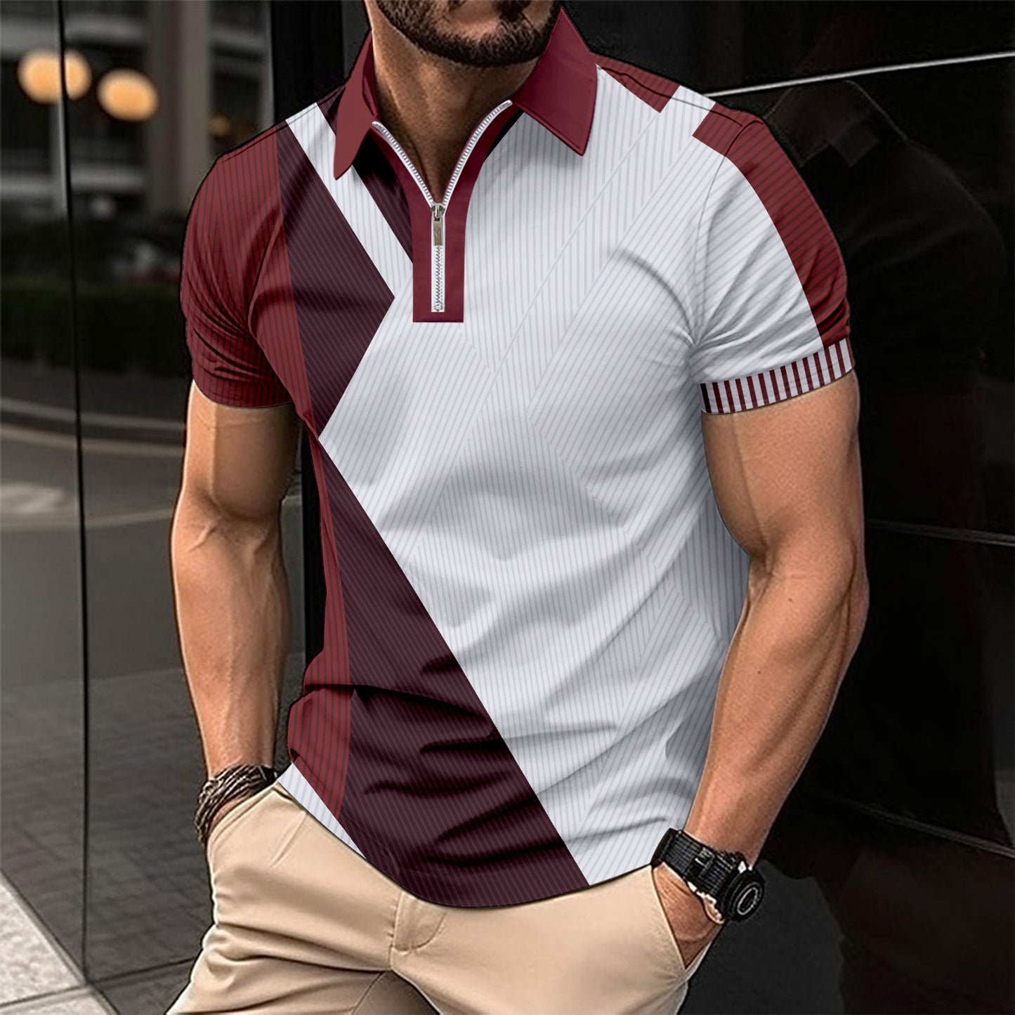 【50% OFF】【S-3XL】2024 Tricou polo casual cu mânecă scurtă și fermoar