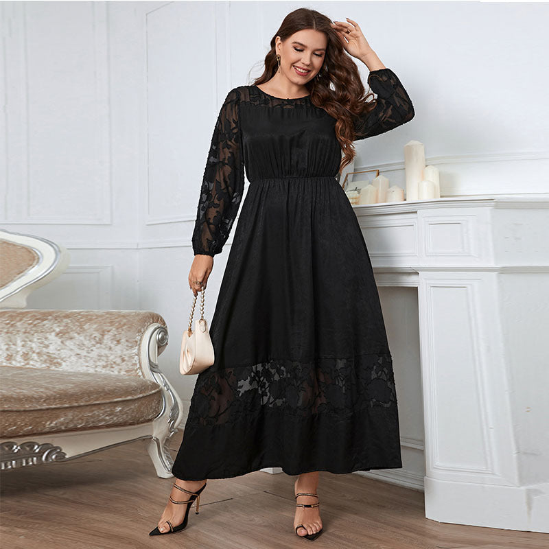 【50% OFF】【XL-4XL】👗Rochie neagra cu maneca lunga din dantela