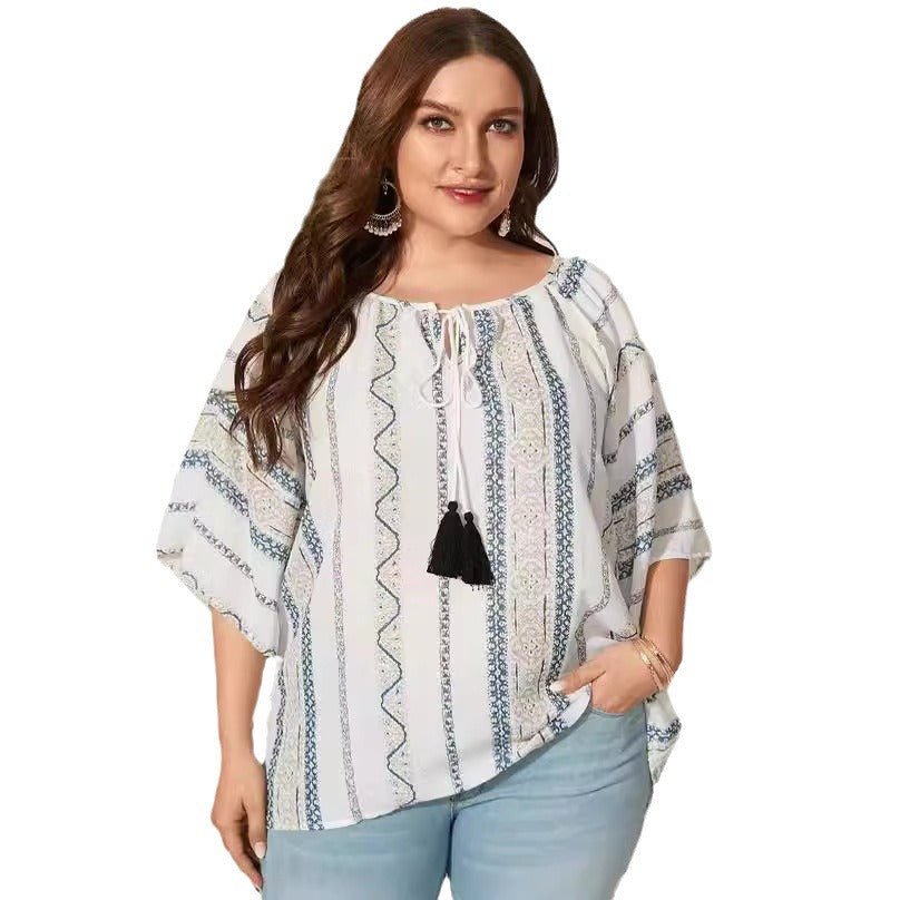 【50% OFF】【XL-5XL】Top cu dungi retro din bumbac și in